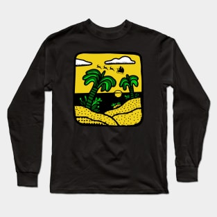 Palm tree beach sunset with santa's sled Long Sleeve T-Shirt